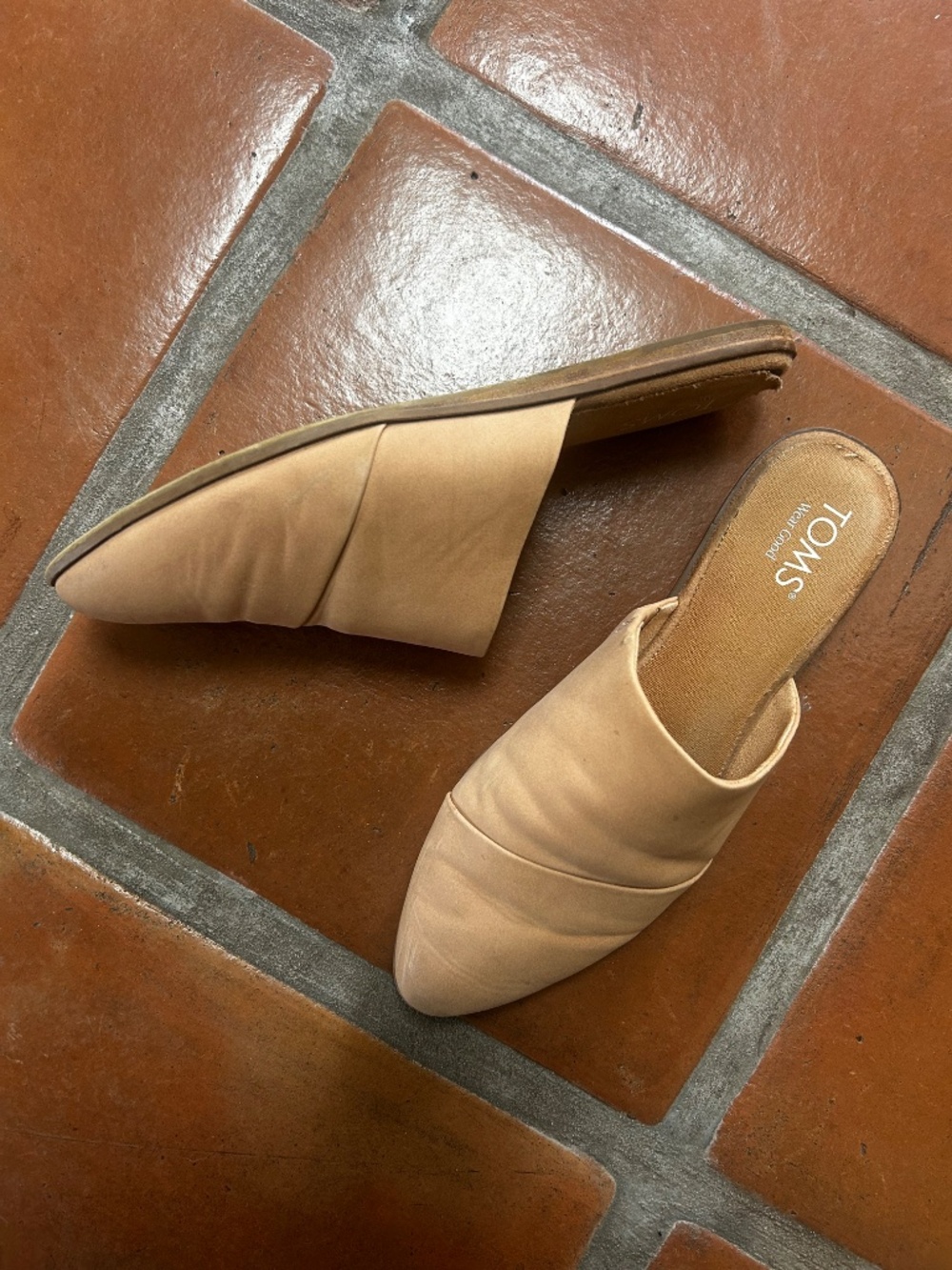 toms jutti mule leather slides blush nude pointed toe flats size 8 - Picture 2 of 6